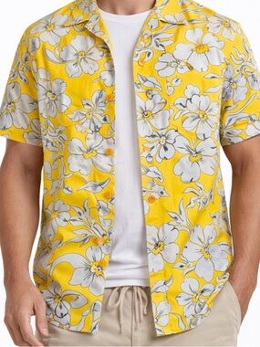 Anchor Blue Yellow Floral Hawaiian Shirt L | Vintage Aloha | GREAT CONDITION!